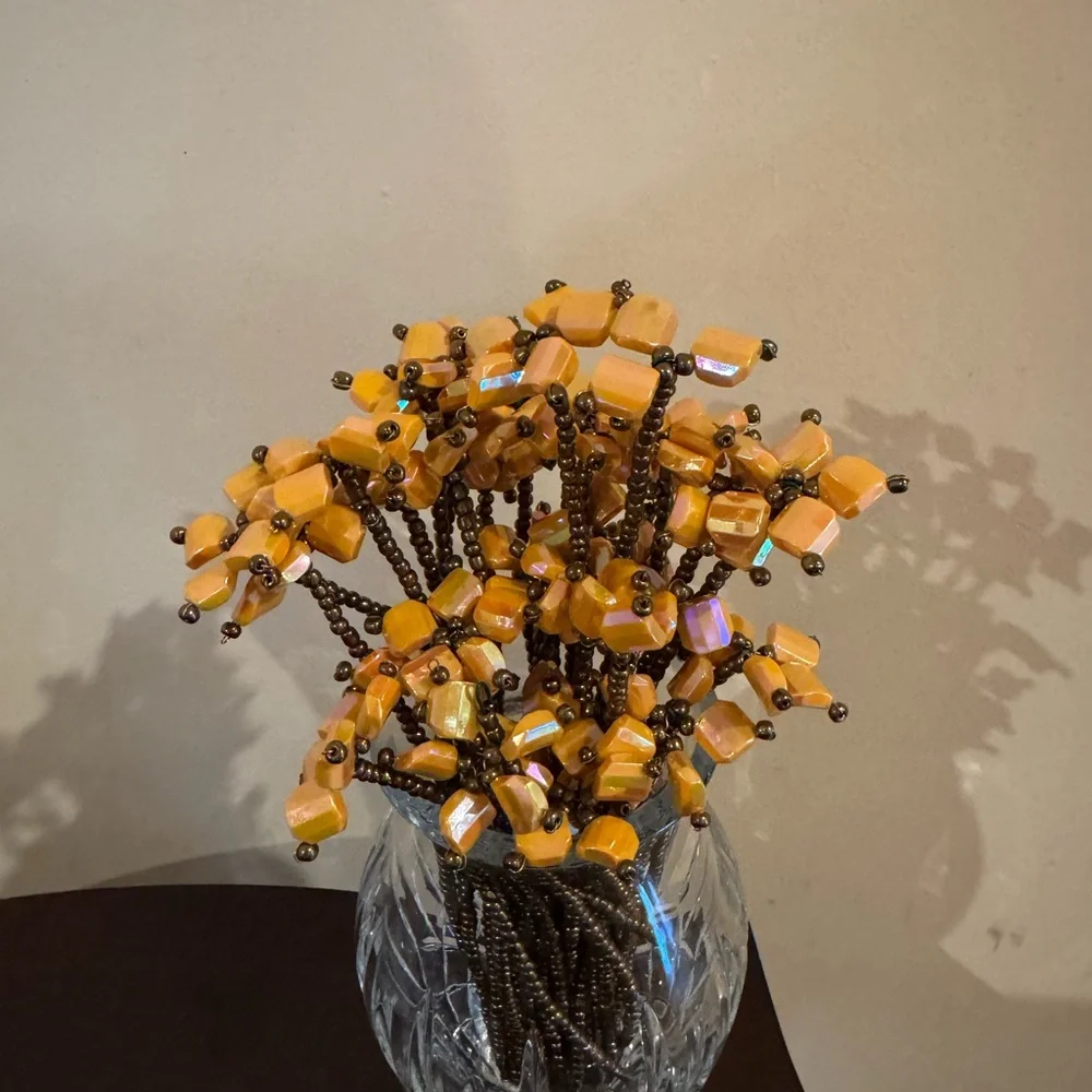 Elegant handmade Orange Beaded Floral Arrangement